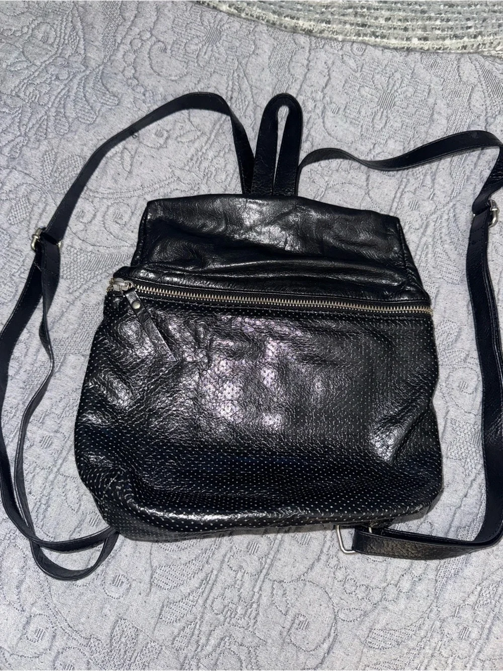 Latico Black Perforated Leather Riley Mini Backpack